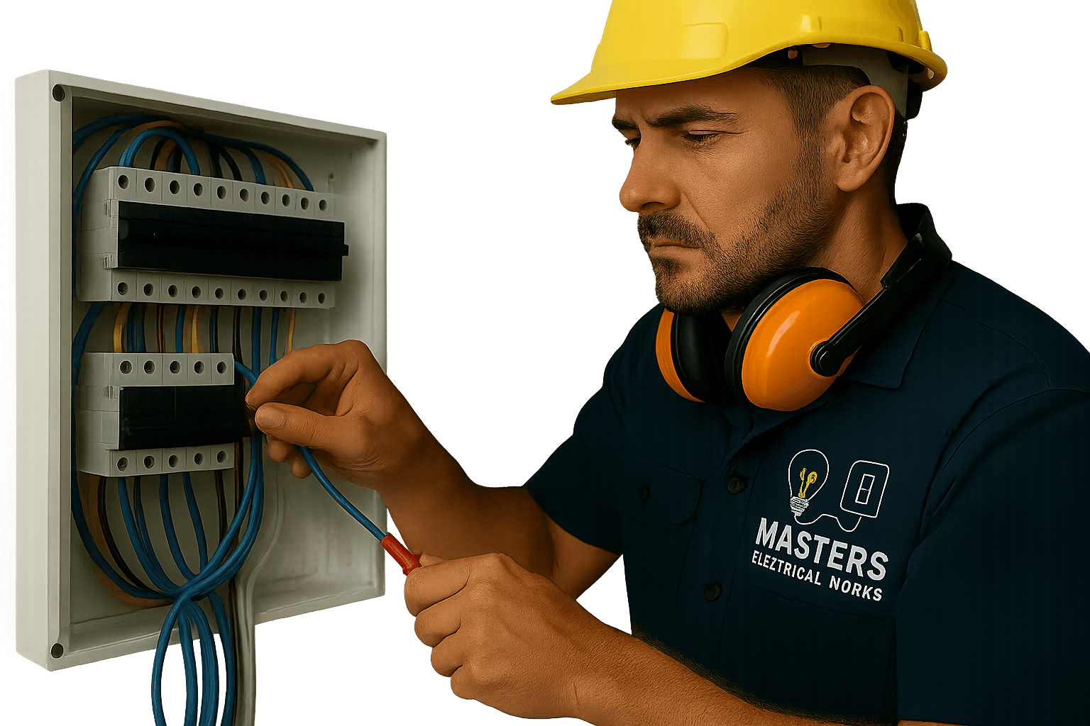 Electrical contractor working on panel